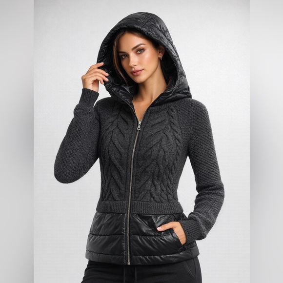 Anatomie Jackets & Blazers - Anatomie Nina Black Knit & Puffer Hooded Jacket XS Utilitycore Quiet Luxury